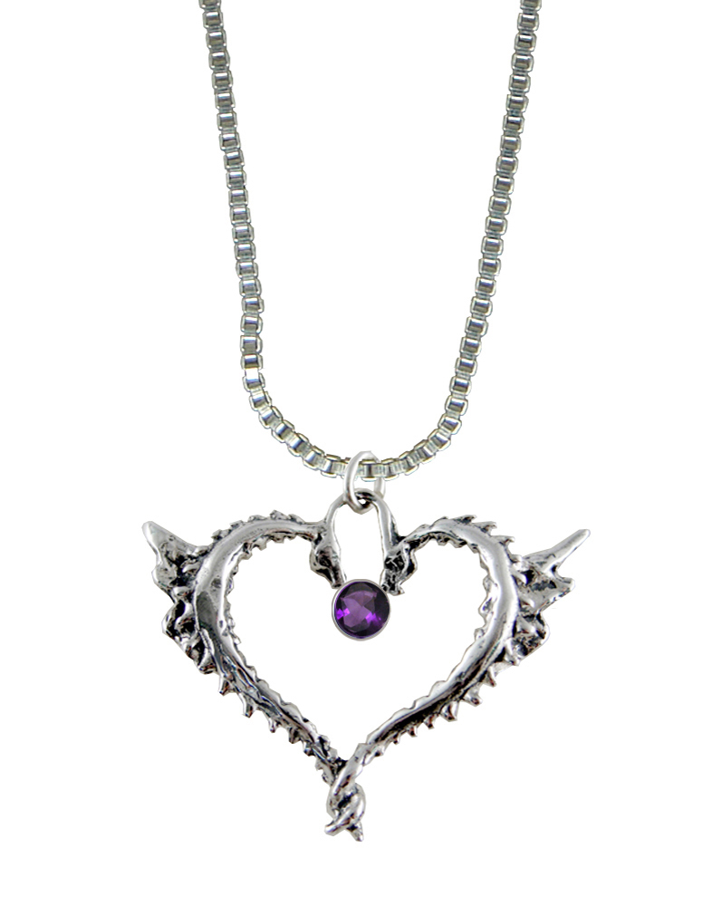Sterling Silver Dragon Heart Pendant With Faceted Amethyst
